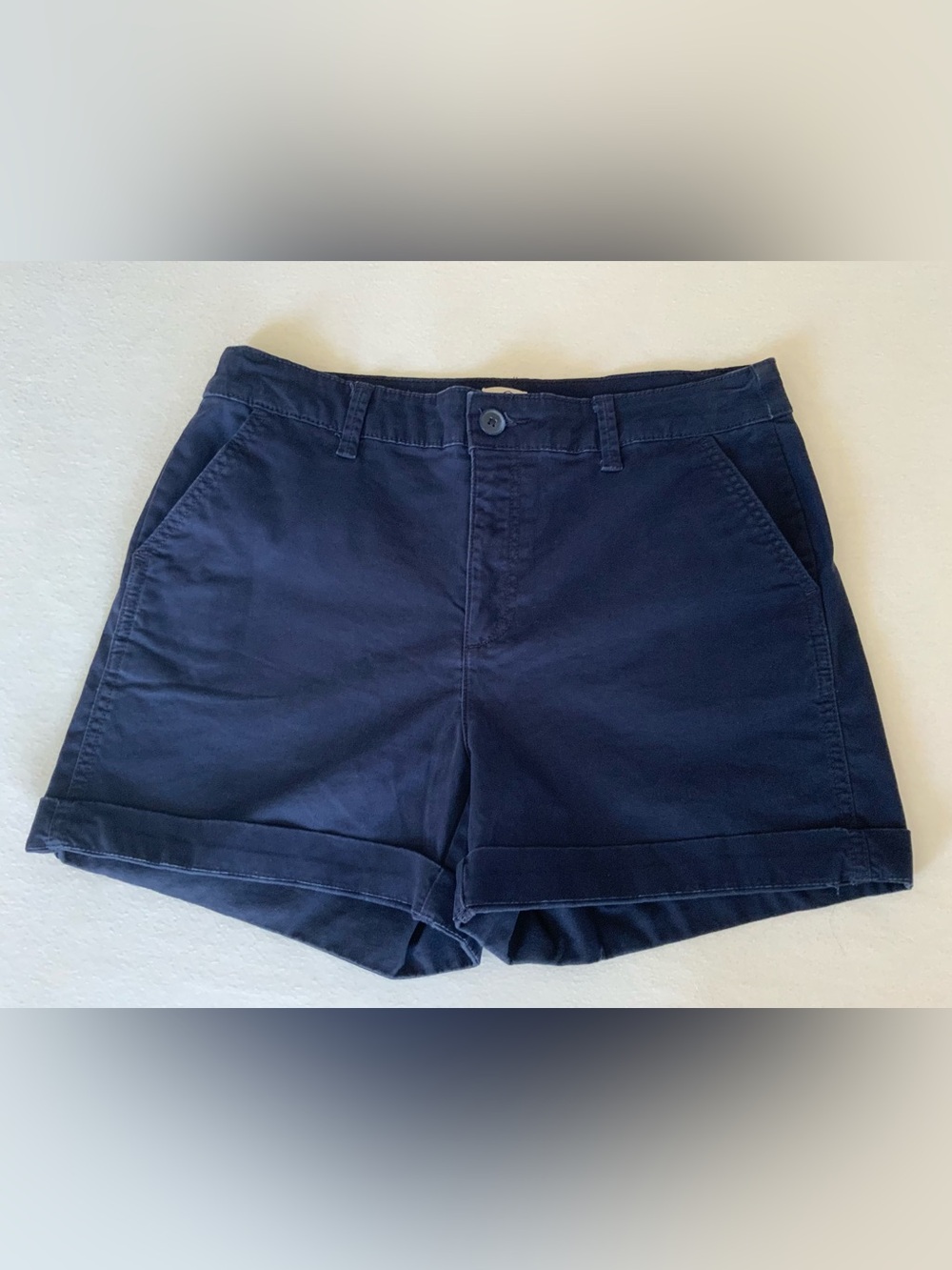 A New Day Navy Stretch Chino Shorts Cuffed Hem Size 6